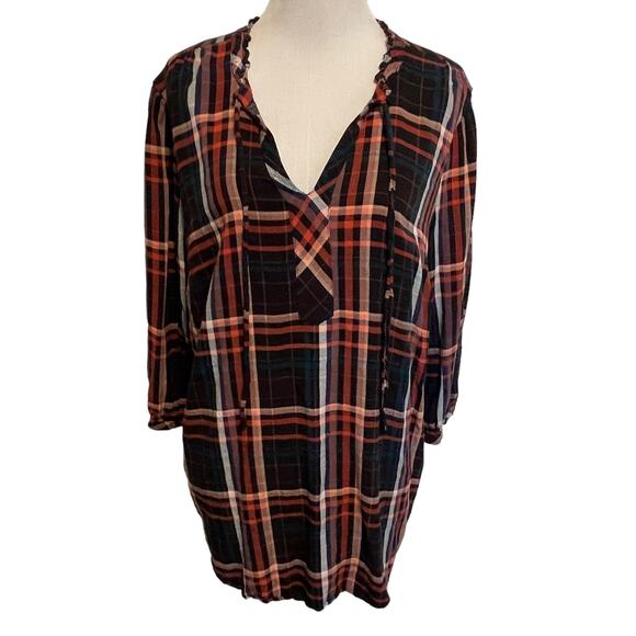 Torrid Plaid Rayon Twill Tie Neck Plaid Peasant Top Womens Size 1X Multicolor - Picture 7 of 11